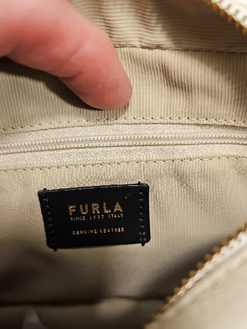 Furla White Cream Color Pebbled Leather Crossbody with Gold Lock